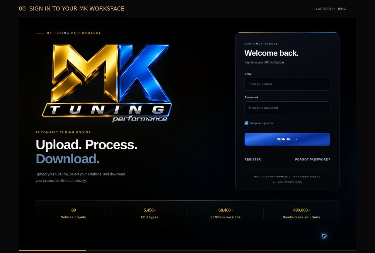 Actual Login Page captured from the MK Tuning promotional video